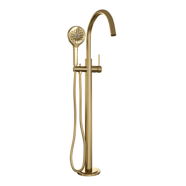 BRAUER Gold Carving vrijstaande badmengkraan SET 02 met 3-standen handdouche en doucheslang goud geborsteld PVD