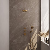 BRAUER Gold Carving thermostatische inbouw regendouche SET 09 met 20 cm douchekop en gebogen muurarm en 3-standen handdouche en doucheslang en wandaansluitbocht goud geborsteld PVD