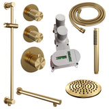 BRAUER Gold Carving thermostatische inbouw regendouche SET 13 met 20 cm douchekop en rechte muurarm en staaf handdouche en doucheslang en geïntegreerde glijstang goud geborsteld PVD