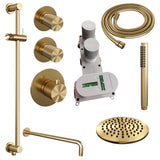 BRAUER Gold Carving thermostatische inbouw regendouche SET 15 met 20 cm douchekop en gebogen muurarm en staaf handdouche en doucheslang en geïntegreerde glijstang goud geborsteld PVD