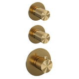 BRAUER Gold Carving thermostatische inbouw regendouche SET 16 met 30 cm douchekop en gebogen muurarm en staaf handdouche en doucheslang en geïntegreerde glijstang goud geborsteld PVD