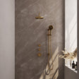 BRAUER Gold Carving thermostatische inbouw regendouche SET 21 met 20 cm douchekop en gebogen muurarm en 3-standen handdouche en doucheslang en geïntegreerde glijstang goud geborsteld PVD