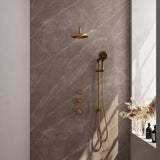 BRAUER Gold Carving thermostatische inbouw regendouche SET 21 met 20 cm douchekop en gebogen muurarm en 3-standen handdouche en doucheslang en geïntegreerde glijstang goud geborsteld PVD