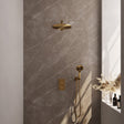 BRAUER Gold Carving thermostatische inbouw regendouche 3-weg omstelling SET 32 met 30 cm douchekop en rechte muurarm en 3-standen handdouche en doucheslang en wandaansluitbocht goud geborsteld PVD