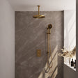 BRAUER Gold Carving thermostatische inbouw regendouche 3-weg omstelling SET 48 met 30 cm douchekop en plafondarm en 3-standen handdouche en doucheslang en geïntegreerde glijstang goud geborsteld PVD