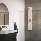 BRAUER Gold Edition thermostatisch douchepaneel 2-weg omstelling calacatta gold SET 01 met 20 cm douchekop en gebogen muurarm en staaf handdouche en wandaansluitbocht en doucheslang goud geborsteld PVD