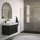 BRAUER Gold Edition thermostatisch douchepaneel 2-weg omstelling calacatta gold SET 01 met 20 cm douchekop en gebogen muurarm en staaf handdouche en wandaansluitbocht en doucheslang goud geborsteld PVD