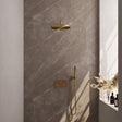 BRAUER Gold Edition thermostatische inbouw regendouche met drukknoppen SET 52 met 30 cm douchekop en gebogen muurarm en staaf handdouche en doucheslang en wandaansluitbocht goud geborsteld PVD