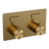 BRAUER Gold Edition thermostatische inbouw regendouche met drukknoppen SET 53 met 20 cm douchekop en plafondarm en staaf handdouche en doucheslang en wandaansluitbocht goud geborsteld PVD