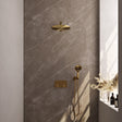 BRAUER Gold Edition thermostatische inbouw regendouche met drukknoppen SET 56 met 30 cm douchekop en rechte muurarm en 3-standen handdouche en doucheslang en wandaansluitbocht goud geborsteld PVD