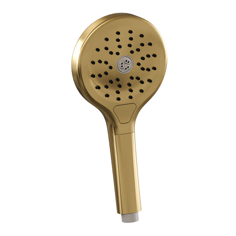 BRAUER Gold Edition thermostatische inbouw regendouche met drukknoppen SET 56 met 30 cm douchekop en rechte muurarm en 3-standen handdouche en doucheslang en wandaansluitbocht goud geborsteld PVD