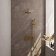 BRAUER Gold Edition thermostatische inbouw regendouche met drukknoppen SET 61 met 20 cm douchekop en rechte muurarm en staaf handdouche en doucheslang en geïntegreerde glijstang goud geborsteld PVD