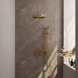 BRAUER Gold Edition thermostatische inbouw regendouche met drukknoppen SET 64 met 30 cm douchekop en gebogen muurarm en staaf handdouche en doucheslang en geïntegreerde glijstang goud geborsteld PVD