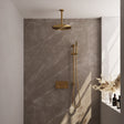 BRAUER Gold Edition thermostatische inbouw regendouche met drukknoppen SET 66 met 30 cm douchekop en plafondarm en staaf handdouche en doucheslang en geïntegreerde glijstang goud geborsteld PVD
