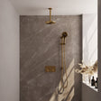 BRAUER Gold Edition thermostatische inbouw regendouche met drukknoppen SET 71 met 20 cm douchekop en plafondarm en 3-standen handdouche en doucheslang en geïntegreerde glijstang goud geborsteld PVD