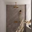 BRAUER Gold Edition thermostatische inbouw regendouche met drukknoppen SET 72 met 30 cm douchekop en plafondarm en 3-standen handdouche en doucheslang en geïntegreerde glijstang goud geborsteld PVD