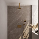 BRAUER Gold Carving thermostatische inbouw regendouche met drukknoppen SET 59 met 20 cm douchekop en plafondarm en 3-standen handdouche en doucheslang en wandaansluitbocht goud geborsteld PVD