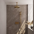 BRAUER Gold Carving thermostatische inbouw regendouche met drukknoppen SET 66 met 30 cm douchekop en plafondarm en staaf handdouche en doucheslang en geïntegreerde glijstang goud geborsteld PVD