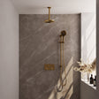 BRAUER Gold Carving thermostatische inbouw regendouche met drukknoppen SET 71 met 20 cm douchekop en plafondarm en 3-standen handdouche en doucheslang en geïntegreerde glijstang goud geborsteld PVD