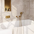 BRAUER Gold Edition thermostatische inbouw badkraan met drukknoppen SET 04 met uitloop en 3-standen handdouche en doucheslang en wandaansluitbocht goud geborsteld PVD