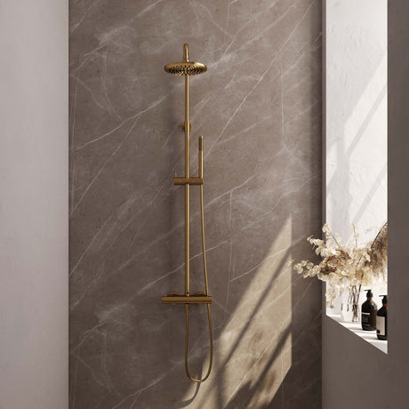BRAUER Gold Edition opbouw thermostatische regendouche SET 01 met 20 cm hoofddouche en staaf handdouche en doucheslang goud geborsteld PVD 5-GG-239