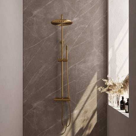 BRAUER Gold Edition opbouw thermostatische regendouche SET 03 met 30 cm hoofddouche en staaf handdouche en doucheslang goud geborsteld PVD 5-GG-241