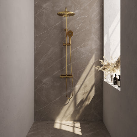 BRAUER Gold Edition opbouw thermostatische regendouche SET 04 met 30 cm hoofddouche en 3-standen handdouche en doucheslang goud geborsteld PVD 5-GG-242