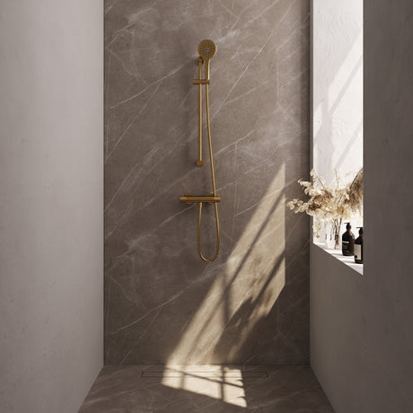 BRAUER Gold Carving opbouw douche thermostaatkraan SET 02 met glijstang en 3-standen handdouche en doucheslang goud geborsteld PVD 5-GG-250