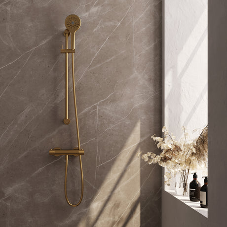 BRAUER Gold Carving opbouw douche thermostaatkraan SET 02 met glijstang en 3-standen handdouche en doucheslang goud geborsteld PVD 5-GG-250