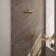 BRAUER Gold Edition thermostatische inbouw regendouche 3-weg rond SET 74 met 30 cm douchekop en rechte muurarm en staaf handdouche en doucheslang en wandaansluitbocht goud geborsteld PVD 5-GG-268