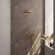 BRAUER Gold Edition thermostatische inbouw regendouche 3-weg rond SET 75 met 20 cm douchekop en gebogen muurarm en staaf handdouche en doucheslang en wandaansluitbocht goud geborsteld PVD 5-GG-269