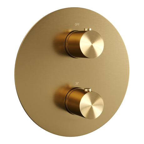 BRAUER Gold Edition thermostatische inbouw regendouche 3-weg rond SET 83 met 20 cm douchekop en plafondarm en 3-standen handdouche en doucheslang en wandaansluitbocht goud geborsteld PVD 5-GG-277