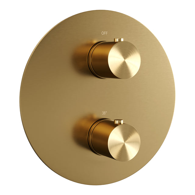 BRAUER Gold Edition thermostatische inbouw regendouche 3-weg rond SET 83 met 20 cm douchekop en plafondarm en 3-standen handdouche en doucheslang en wandaansluitbocht goud geborsteld PVD 5-GG-277