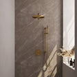 BRAUER Gold Edition thermostatische inbouw regendouche 3-weg rond SET 86 met 30 cm douchekop en rechte muurarm en staaf handdouche en doucheslang en geÃ¯ntegreerde glijstang goud geborsteld PVD 5-GG-280