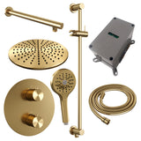 BRAUER Gold Edition thermostatische inbouw regendouche 3-weg rond SET 92 met 30 cm douchekop en rechte muurarm en 3-standen handdouche en doucheslang en geÃ¯ntegreerde glijstang goud geborsteld PVD 5-GG-286