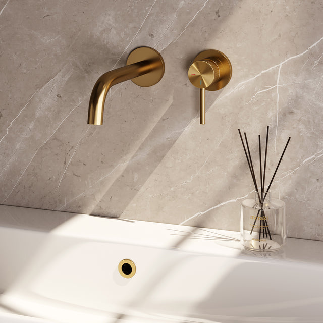 BRAUER Stripe inbouw wastafelmengkraan met gebogen uitloop en rozetten model A1 goud geborsteld PVD 5-GG-328