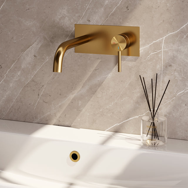 BRAUER Stripe inbouw wastafelmengkraan met gebogen uitloop en afdekplaat model A1 goud geborsteld PVD 5-GG-329