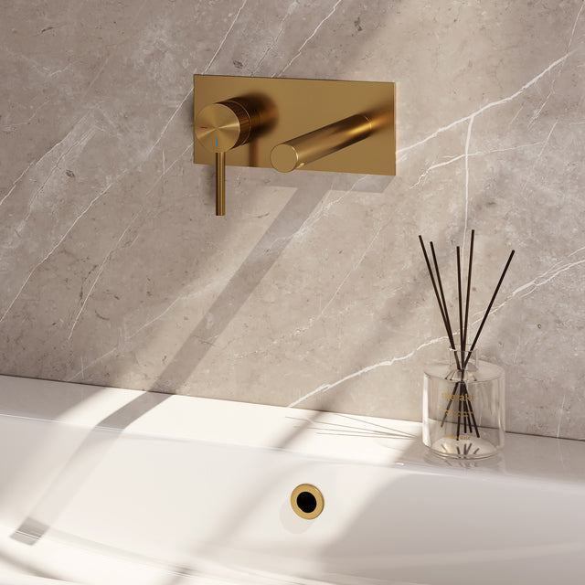 BRAUER Stripe inbouw wastafelmengkraan met rechte uitloop en afdekplaat model A2 goud geborsteld PVD 5-GG-334
