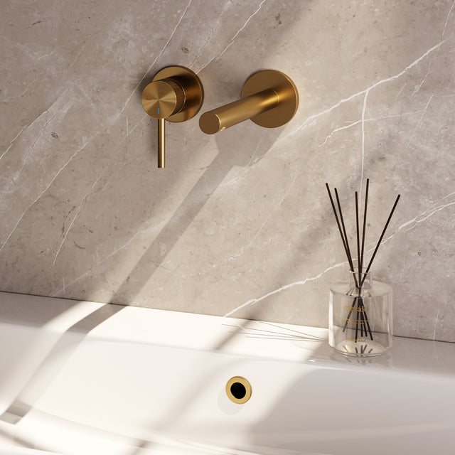 BRAUER Stripe inbouw wastafelmengkraan met rechte uitloop en rozetten model A2 goud geborsteld PVD 5-GG-335