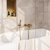 BRAUER Stripe opbouw baddouche thermostaatkraan SET 03 met wandhouder en staaf handdouche en doucheslang goud geborsteld PVD 5-GG-342