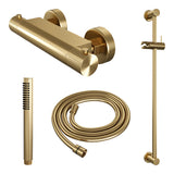 BRAUER Stripe opbouw douche thermostaatkraan SET 01 met glijstang en staaf handdouche en doucheslang goud geborsteld PVD 5-GG-345