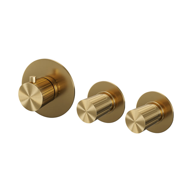 BRAUER Stripe thermostatische inbouw badkraan SET 01 met uitloop en staaf handdouche en doucheslang en wandaansluitbocht goud geborsteld PVD 5-GG-357