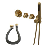 BRAUER Stripe thermostatische inbouw badkraan SET 01 met badvulcombinatie en staaf handdouche en doucheslang en wandaansluitbocht goud geborsteld PVD 5-GG-359