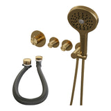 BRAUER Stripe thermostatische inbouw badkraan SET 02 met badvulcombinatie en 3-standen handdouche en doucheslang en wandaansluitbocht goud geborsteld PVD 5-GG-360