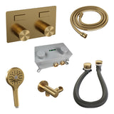BRAUER Stripe thermostatische inbouw badkraan met drukknoppen SET 04 met badvulcombinatie en 3-standen handdouche en doucheslang en wandaansluitbocht goud geborsteld PVD 5-GG-362
