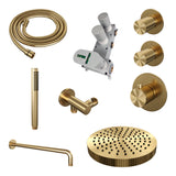 BRAUER Stripe thermostatische inbouw regendouche SET 02 met 25 cm douchekop en gebogen muurarm en staaf handdouche en doucheslang en wandaansluitbocht goud geborsteld PVD 5-GG-367