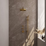BRAUER Stripe thermostatische inbouw regendouche SET 07 met 25 cm douchekop en rechte muurarm en staaf handdouche en doucheslang en geïntegreerde glijstang goud geborsteld PVD 5-GG-377