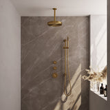 BRAUER Stripe thermostatische inbouw regendouche SET 09 met 25 cm douchekop en plafondarm en staaf handdouche en doucheslang en geïntegreerde glijstang goud geborsteld PVD 5-GG-381
