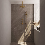 BRAUER Stripe thermostatische inbouw regendouche SET 09 met 25 cm douchekop en plafondarm en staaf handdouche en doucheslang en geïntegreerde glijstang goud geborsteld PVD 5-GG-381