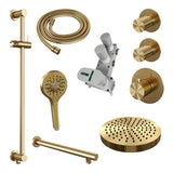 BRAUER Stripe thermostatische inbouw regendouche SET 10 met 25 cm douchekop en rechte muurarm en 3-standen handdouche en doucheslang en geïntegreerde glijstang goud geborsteld PVD 5-GG-383